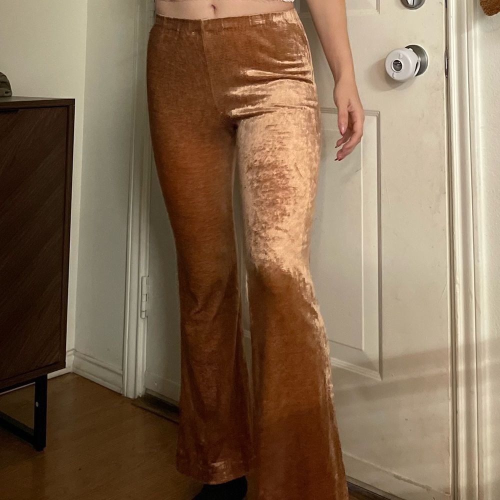 Vintage 70s Velour‎ Flare Pants Size Small Caramel